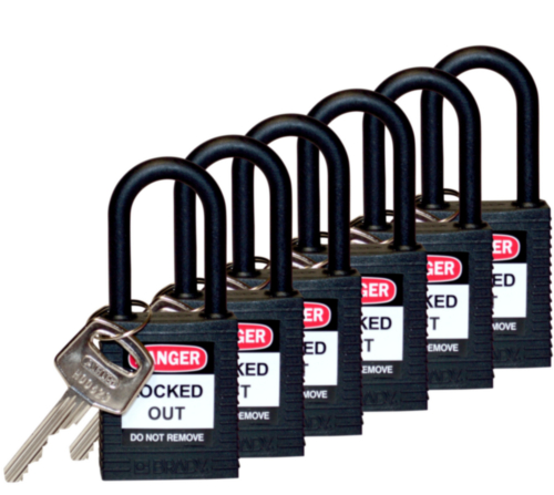 Brady Safety padlock 38MM W/PS BLACK KD 6PC
