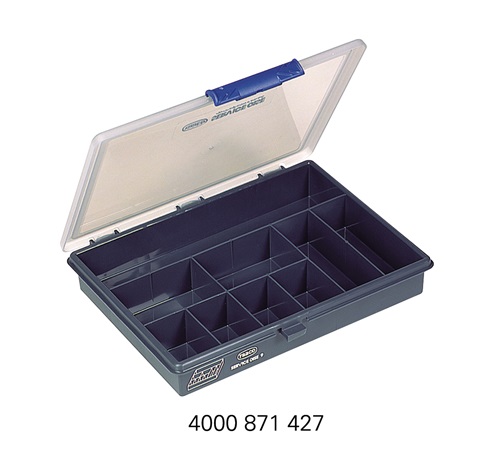 Component box W240xD195xH43mm 9 compartments transparent dark blue RAACO