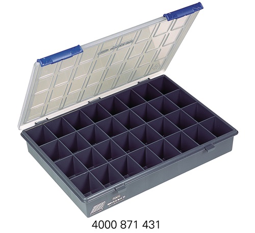 Component box W338xD261xH57mm 32 compartments transparent dark blue RAACO