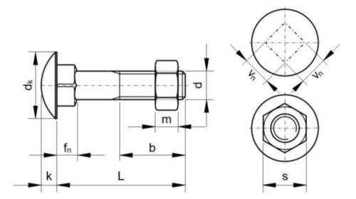 Carriage bolt with hexagon nut DIN 603/555 Steel Plain 4.8
