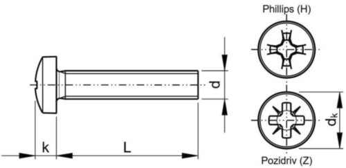 Skrutka s vydutou valcovou hlavou s krížovou drážkou DIN 7985-H Oceľ Pozinkované čierno pasivované 4.8