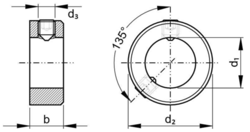 Svorkový kroužek se 2 stavěcími šrouby DIN 705A/2 x ISO 4027 (DIN 914) DIN ≈705A Nerezocel A2 with ISO 4027