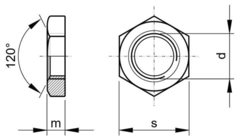 Piuliță hexagonală îngustă DIN431B pentru țevi, filet tip BSPP-G DIN 431 B Oțel Zincat 14H