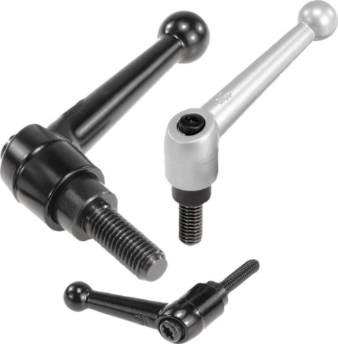 KIPP Clamping levers 20 degrees, external thread Silver metallic Die cast zinc/steel 5.8 Plastic coated/black oxide M5X13X50