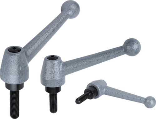 KIPP Clamping levers, external thread Silver grey Steel 1.0401/5.8 Paint/black oxide M10X28X30