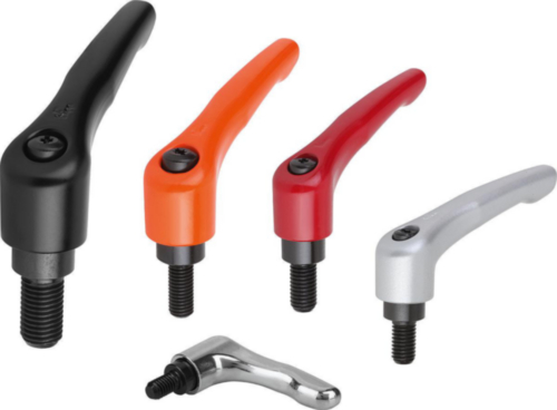 KIPP Clamping levers, external thread Black Die cast zinc/steel 5.8 Plastic coated/black oxide M4X30X15