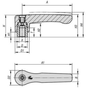 KIPP Clamping levers flat, internal thread Black Die cast zinc/stainless steel 1.4305 Plastic coated/bright M6X12