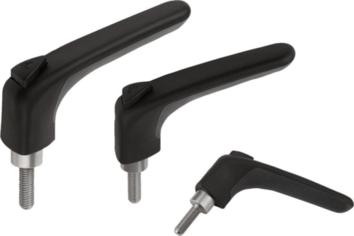 KIPP Clamping levers ergonomic, external thread Czarny Stal 5.8/tworzywo sztuczne Ocynkowane