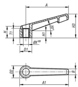 KIPP Clamping levers with locating hole, non-adjustable Black Steel 5.8/plastic Zinc plated