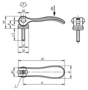 KIPP Cam levers, external thread Otel inoxidabil 1.4308/1.4305 M8X40