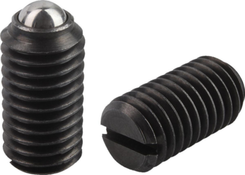 Spring plungers with slot and ball, standard spring force, long version Steel 5.8 Black oxide