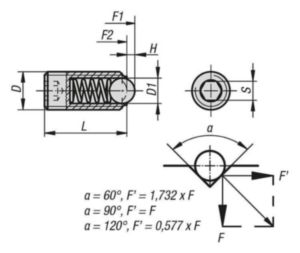 Stifturi indexoare cu bila si locas hexagonal, presiune standard Otel 5.8 Oxid negru M24