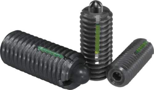 Spring plungers with hexagon socket and thrust pin, LONG-LOK standard spring force Steel 5.8 Black oxide