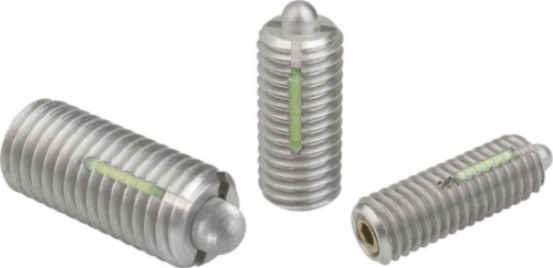 Spring plungers with hexagon socket and thrust pin, LONG-LOK, standard spring force Stainless steel 1.4305