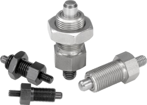 KIPP Indexing plungers with threaded pin, with locknut Metric fine thread Stainless steel 1.4305, pin not hardened 16MM