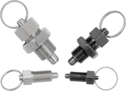 KIPP Indexing plungers with key ring, without locknut Metric fine thread Stainless steel 1.4305, pin not hardened