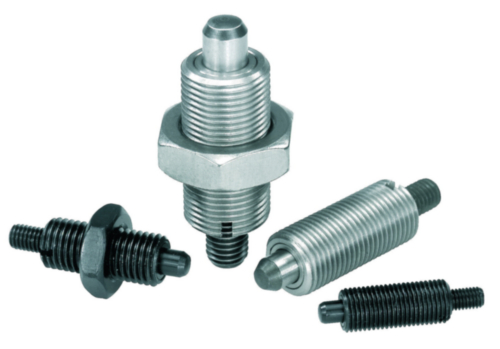 KIPP Indexing plungers with threaded pin, without collar, with locknut Metric fine thread Stainless steel 1.4305, hardened pin