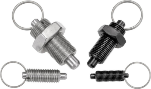 KIPP Indexing plungers without collar, with key ring, without locknut Metric fine thread Stainless steel 1.4305, pin not hardened