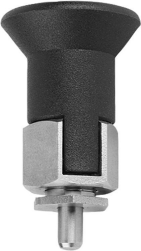KIPP Indexing plungers for thin-walled parts, lockout type Metric fine thread Steel 5.8, hardened pin, plastic grip Black oxide