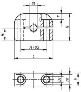 KIPP Mounting brackets, with mounting hole perpendicular to thread Czarny Aluminium 3.2163