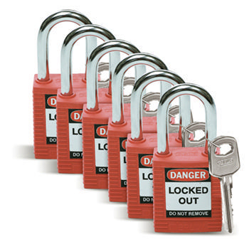 Brady Safety padlock 38MM W/SS RED KD 6PC