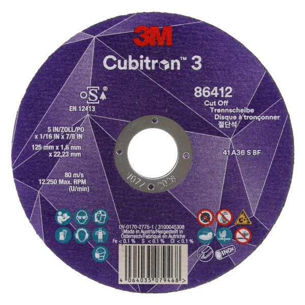3M™ Cubitron™ 3 Cutting Wheel, 88732, 36+, T41, 230 mm x 2 mm x 22.23 mm, CS, 25 pcs/pack, 50 pcs/box