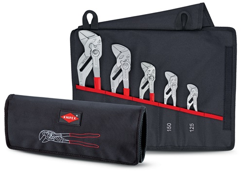 Pliers spanner set contents 5-part chrome-plated roll-up pouch KNIPEX