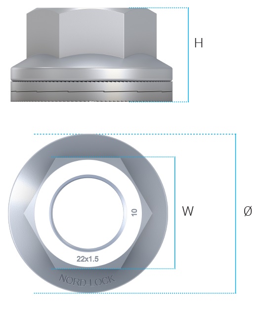 Nord-Lock šestihranná matice kol, odolná proti vibracím MEF Ocel Delta Protekt® 10