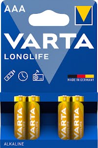 VARTA Longlife, Alkaline Battery, AAA, Micro, LR03, 1,5V, 4-pack, Made in  Germany (4008496525072)