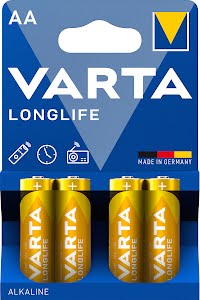 VARTA Longlife, Alkaline Battery, AA, Mignon LR6, 1,5V, 4-pack, Made in Germany