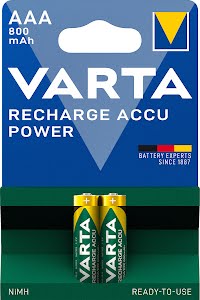 VARTA Recharge Accu Power AAA 800 mAh 2-pack (Pre-charged NiMH Accu, Micro, rechargeable battery, ready to use)