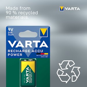 VARTA Recharge Accu Power 9V 200 mAh 1-pack (Pre-charged NiMH Accu, 9V, rechargeable battery, ready to use)