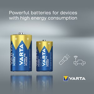 VARTA Longlife Power, Alkaline Battery, C, Baby, LR14, 1,5V, 2-pack, Made in Germany