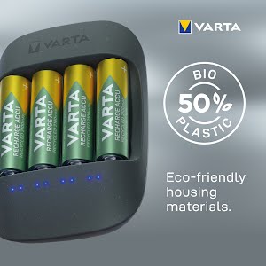 VARTA Eco charger AA & AAA (NiMH rechargeable batteries incl. AC adapter), 50% bioplastic, grey