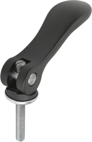 KIPP Cam levers, external thread Negru Aluminiu turnat EN AC-46200/otel inoxidabil 1.4305