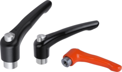 KIPP Clamping levers, internal thread with cap Black Die cast zinc/stainless steel 1.4305 Plastic coated/bright