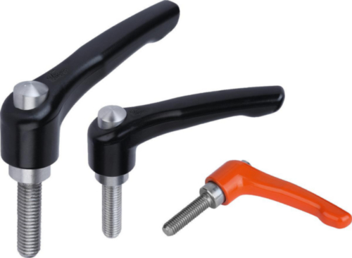 KIPP Clamping levers, external thread with cap Negro Cinc fundido / acero inoxidable 1.4305 Revestimiento de plástico / brillante