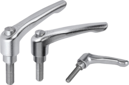 KIPP Clamping levers, external thread with cap Silver Stainless steel 1.4308/1.4305 Electrolytic polished/bright M10X65X60