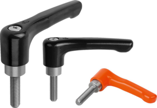 KIPP Clamping levers flat, external thread Orange Die cast zinc/stainless steel 1.4305 Plastic coated/bright