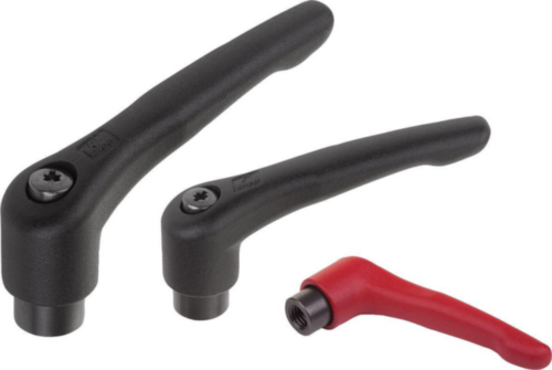 KIPP Clamping levers, internal thread Rojo rubí Acero 1.0401 / 5.8 Revestimiento de plástico