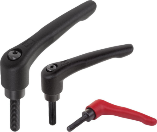 KIPP Clamping levers, external thread Ruby red Steel 1.0401/5.8 Plastic coated M8X80X60