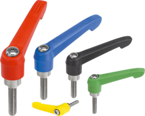 KIPP Clamping levers plastic grip, external thread Traffic red Stainless steel 1.4305/plastic