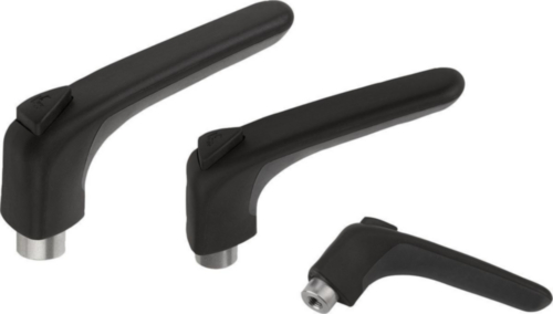 KIPP Clamping levers ergonomic, internal thread Negro Acero inoxidable 1.4305 / plástico