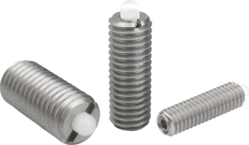 Spring plungers with hexagon socket and thrust pin, standard spring force Stainless steel 1.4305, POM pin