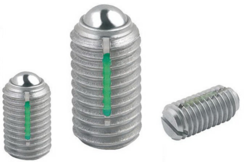 Spring plungers with slot and ball, LONG-LOK secured standard spring force Stainless steel 1.4305