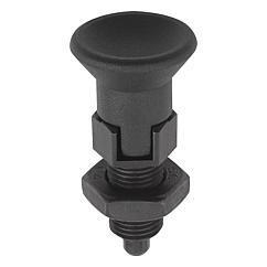 KIPP Indexing plungers, lockout type, with locknut Steel, hardened pin, plastic grip Black oxide