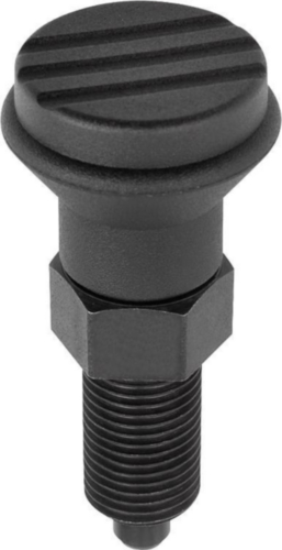 KIPP Indexing plungers, high, non-lockout type, without locknut Metric fine thread Steel 5.8, hardened pin, plastic grip Black oxide