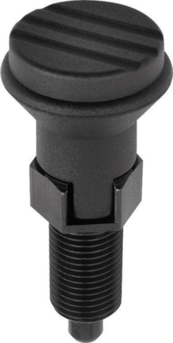 KIPP Indexing plungers, high, lockout type, without locknut Metric fine thread Steel 5.8, hardened pin, plastic grip Black oxide