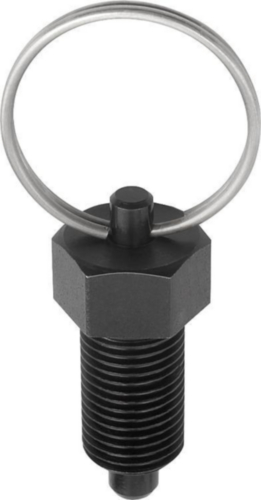 KIPP Indexing plungers with key ring, without locknut Filet metric fin Otel 5.8, pin tratat Oxid negru