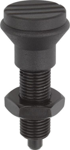 KIPP Indexing plungers without collar, high, with locknut Filet metric fin Otel 5.8, pin tratat Oxid negru